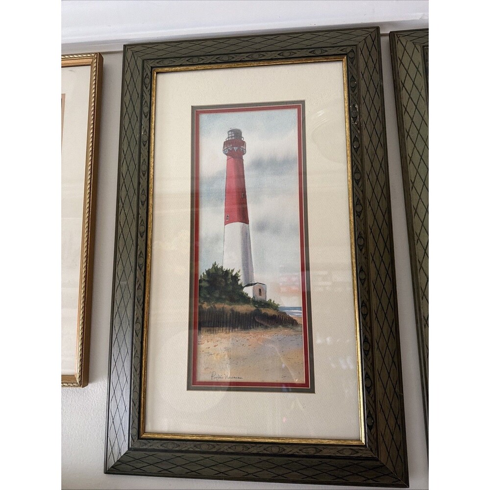 Barnegat Lighthouse Painting Light LBI Long Beach Island Pink Signed 17x27
